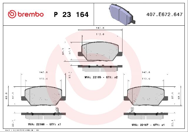 2016-2021 Fiat 500X Disc Brake Pad Set - Front (Brembo)