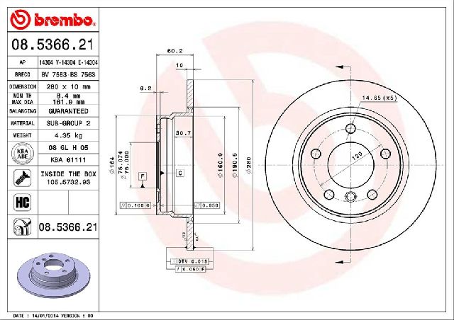 1995 BMW 320i Disc Brake Rotor - Rear (Brembo)