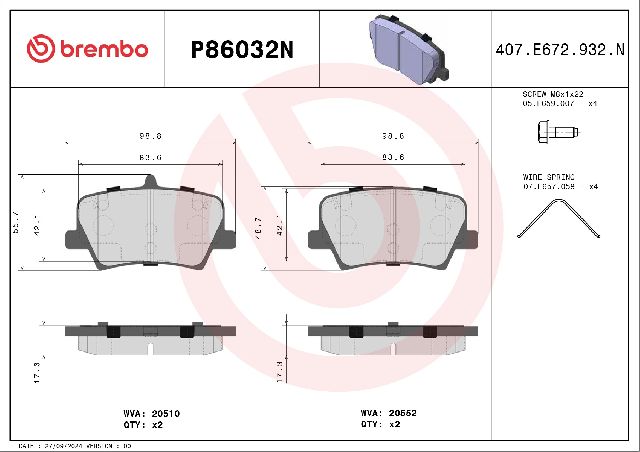 2019-2024 Volvo XC40 Disc Brake Pad Set - Rear (Brembo)