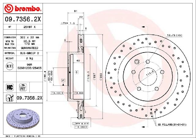 2003-2009 Nissan 350Z Disc Brake Rotor - Rear (Brembo)