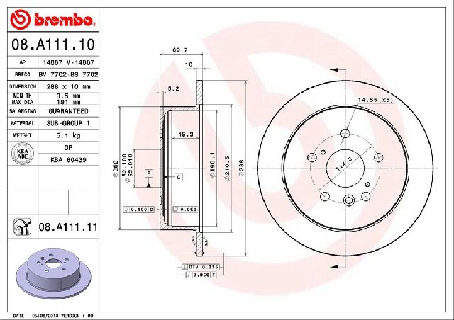 2006-2008 Lexus RX400h Disc Brake Rotor - Rear (Brembo)