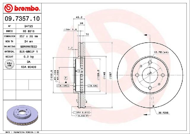 1991-1993 Nissan NX Disc Brake Rotor - Front (Brembo)
