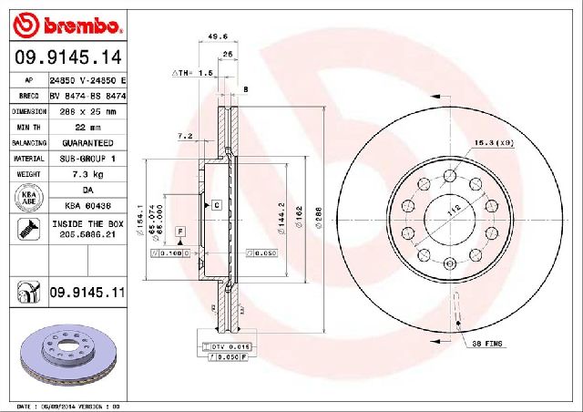 2009-2024 Audi A3 Disc Brake Rotor - Front (Brembo)