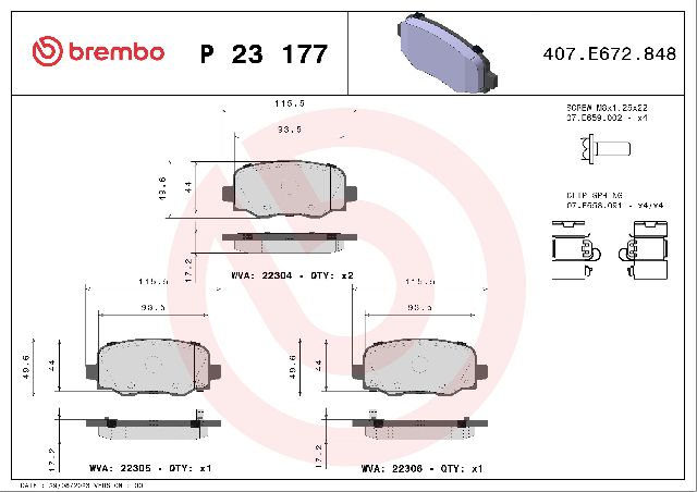 2016-2020 Fiat 500X Disc Brake Pad Set - Rear (Brembo)