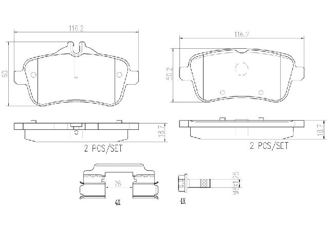 2013-2016 Mercedes-Benz GL550 Disc Brake Pad Set - Rear (Brembo)