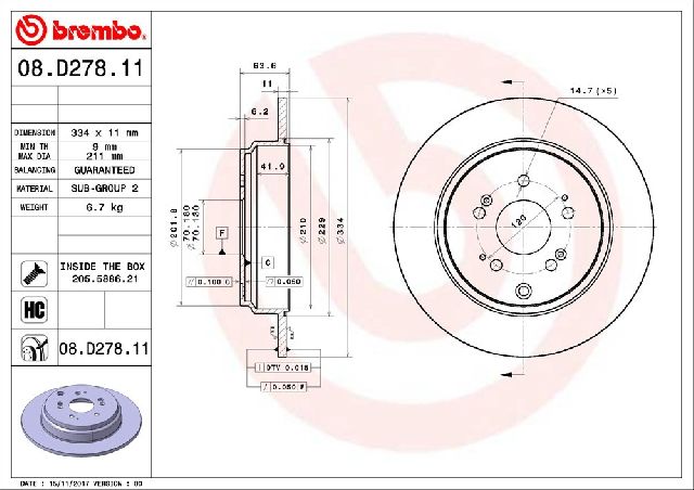 2011-2017 Honda Odyssey Disc Brake Rotor - Rear (Brembo)