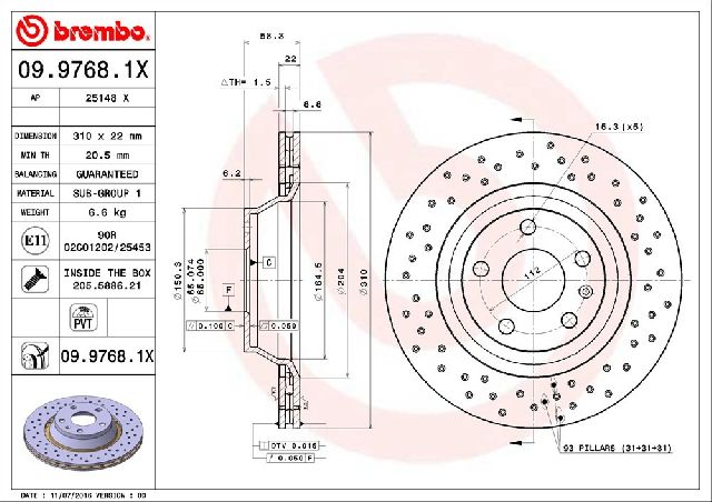 2008-2015 Audi TT Quattro Disc Brake Rotor - Rear (Brembo)