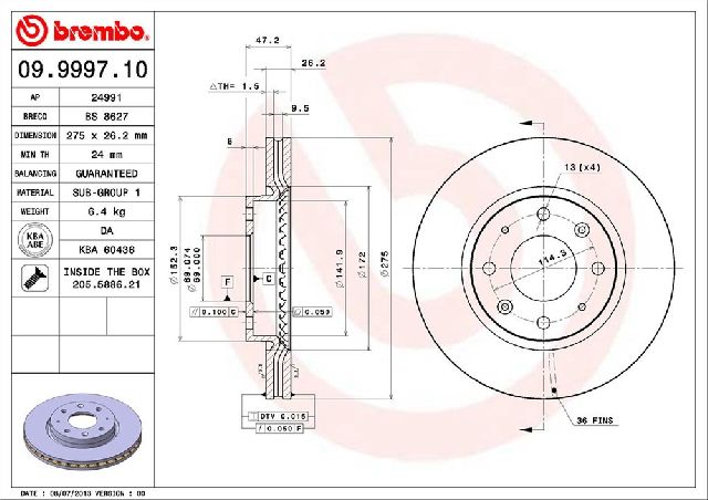 2004-2009 Kia Spectra Disc Brake Rotor - Front (Brembo)