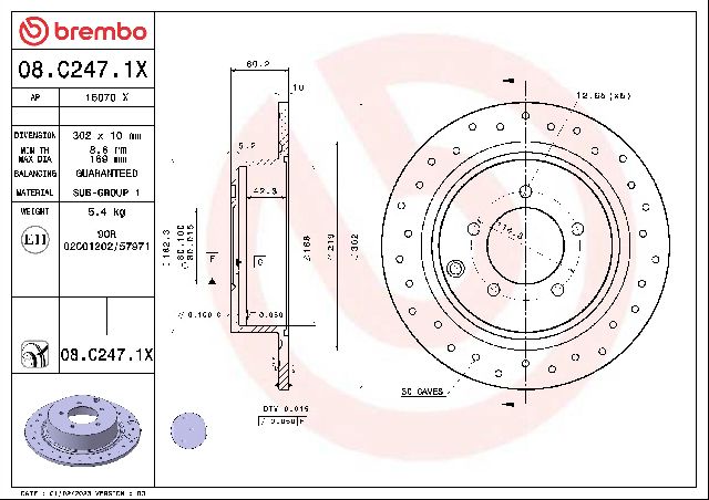2008-2014 Dodge Avenger Disc Brake Rotor - Rear (Brembo)