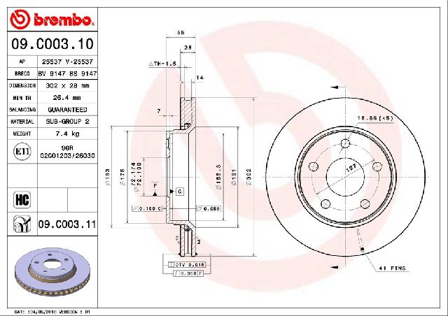 2007-2017 Jeep Wrangler Disc Brake Rotor - Front (Brembo)