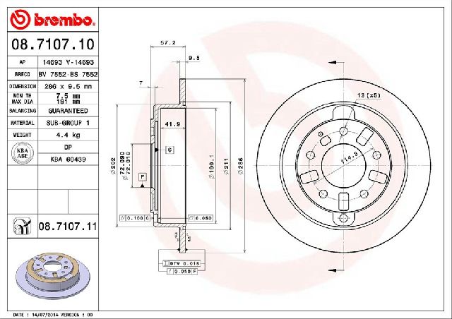 1995-1996 Mazda Millenia Disc Brake Rotor - Rear (Brembo)