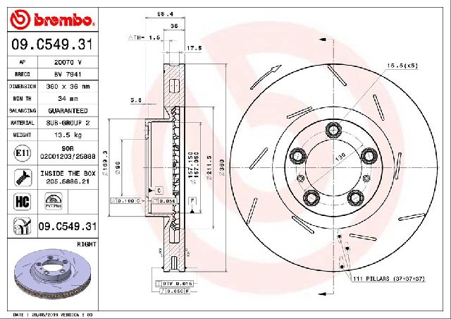 2010-2016 Porsche Panamera Disc Brake Rotor - Front Right (Brembo)