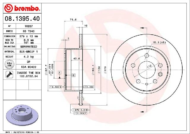 1988-1991 Mercedes-Benz 300SE Disc Brake Rotor - Rear (Brembo)