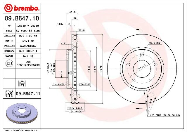 2008-2017 Mitsubishi Lancer Disc Brake Rotor - Front (Brembo)