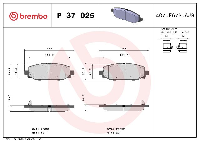 2018-2024 Jeep Wrangler Disc Brake Pad Set - Rear (Brembo)