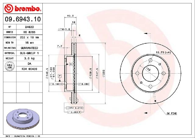 1995-1997 Nissan 200SX Disc Brake Rotor - Front (Brembo)
