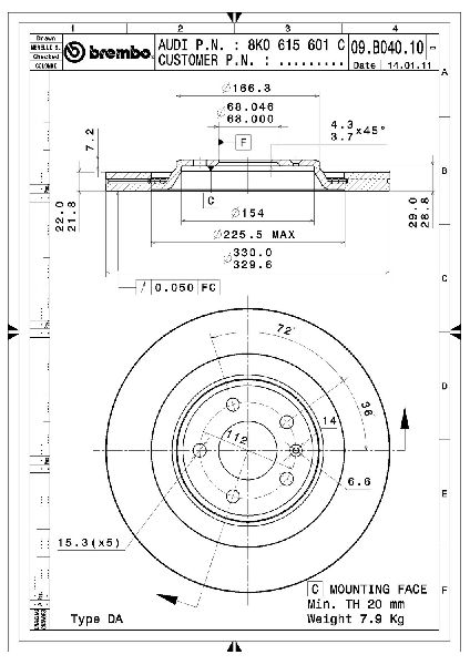 2010-2017 Audi A4 Disc Brake Rotor - Rear (Brembo)