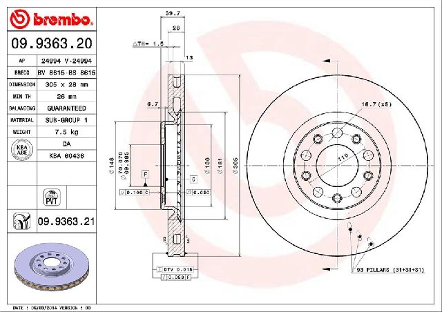 2013-2016 Dodge Dart Disc Brake Rotor - Front (Brembo)