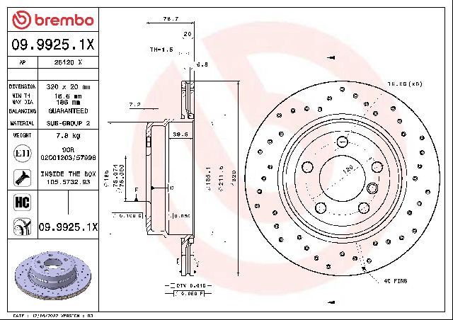 2009-2019 BMW X6 Disc Brake Rotor - Rear (Brembo)