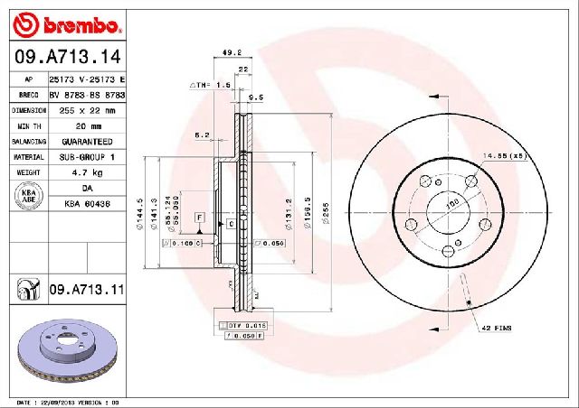 2004-2009 Toyota Prius Disc Brake Rotor - Front (Brembo)
