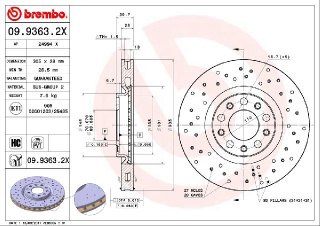 2013-2016 Dodge Dart Disc Brake Rotor - Front (Brembo)