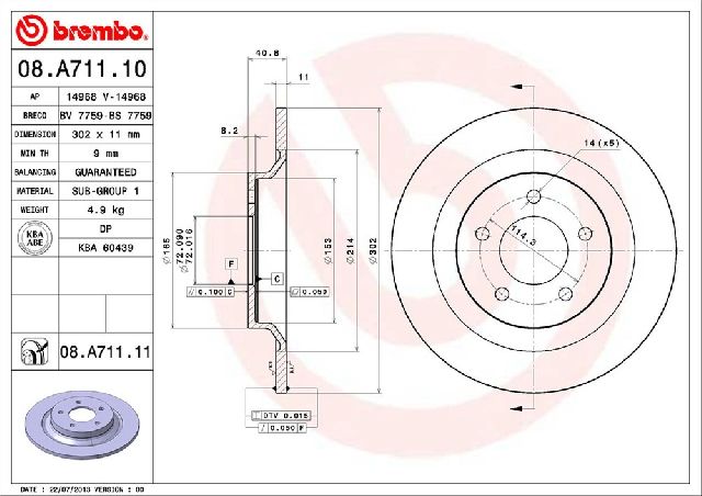2006-2015 Mazda 5 Disc Brake Rotor - Rear (Brembo)