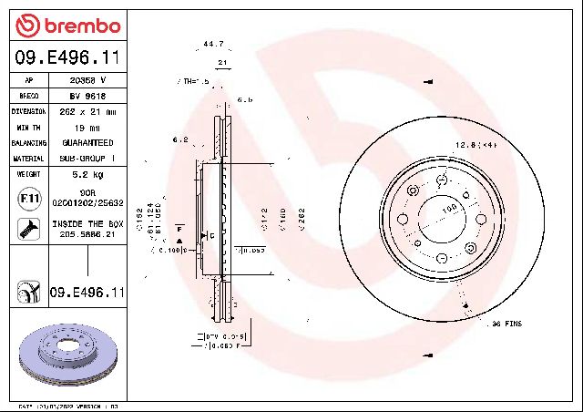 2015-2020 Honda Fit Disc Brake Rotor - Front (Brembo)