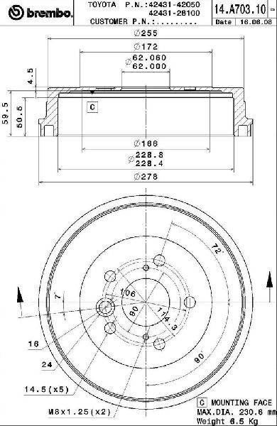 2002-2003 Toyota RAV4 Brake Drum - Rear (Brembo)