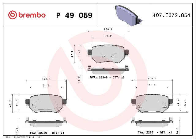 2018-2021 Mazda 6 Disc Brake Pad Set - Rear (Brembo)