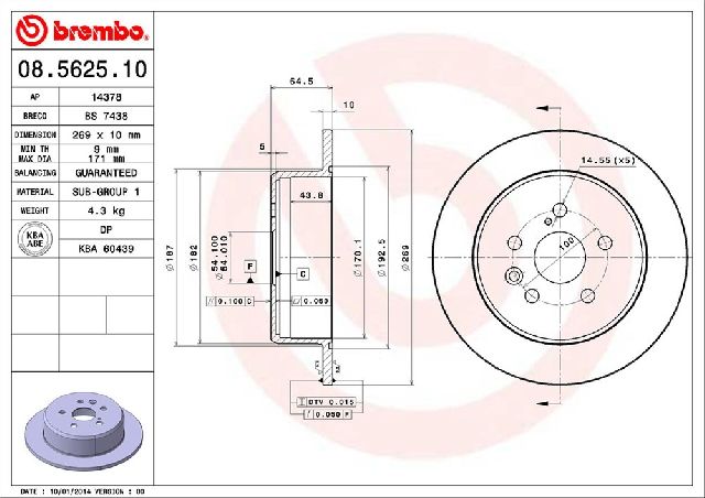 1990-1991 Lexus ES250 Disc Brake Rotor - Rear (Brembo)
