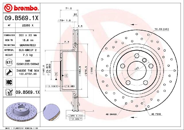 2010-2017 BMW X3 Disc Brake Rotor - Rear (Brembo)