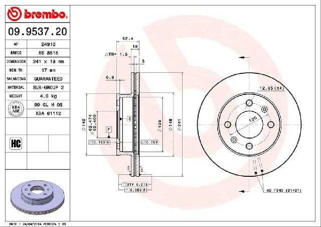 2000-2005 Hyundai Accent Disc Brake Rotor - Front (Brembo)