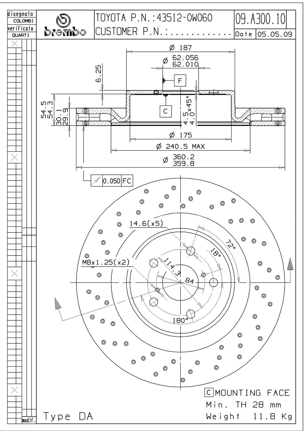 2014, 2013, 2012, 2011, 2010, 2009, 2008 Lexus IS F F Disc Brake Rotor