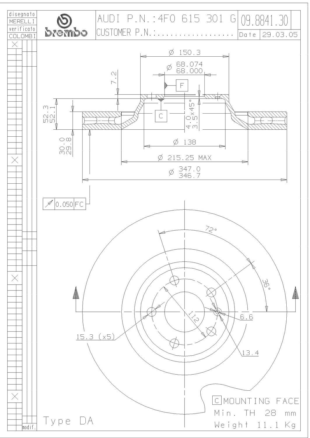2011, 2010, 2009, 2008, 2007 Audi S6 Disc Brake Rotor