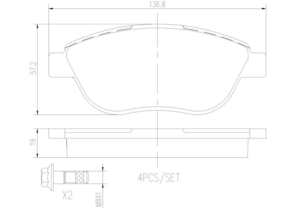2017, 2016, 2015, 2014, 2013, 2012 Fiat 500 Disc Brake Pad Set