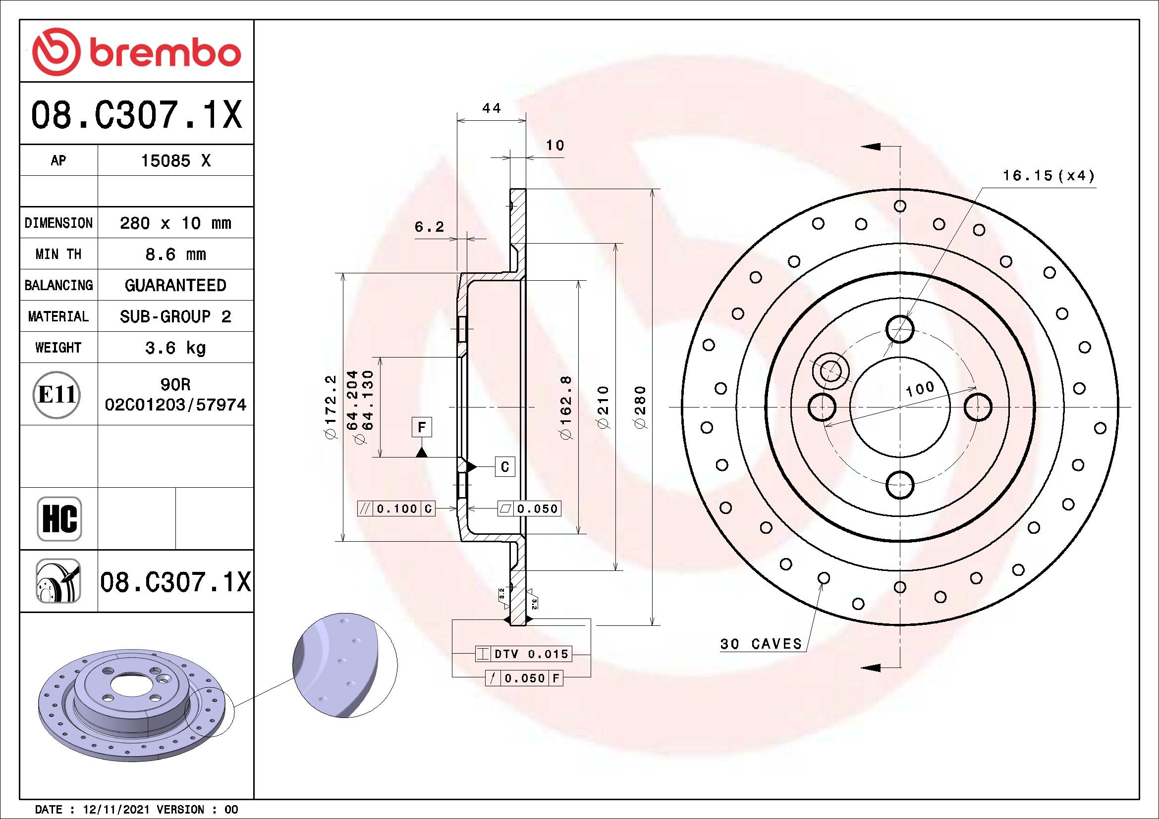 2017, 2016, 2015, 2014, 2013, 2012, 2011, 2010, 2009, 2008, 2007 Mini Cooper Disc Brake Rotor