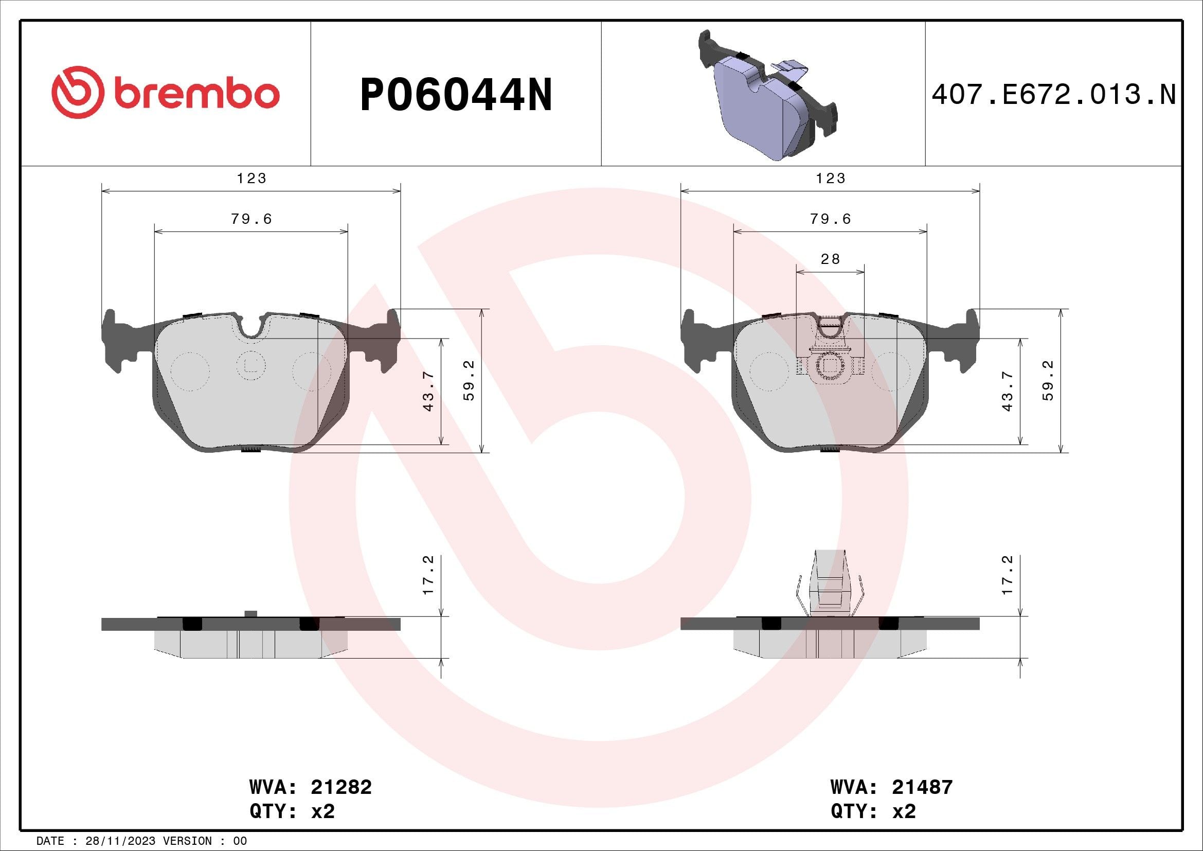 2006-2008 BMW 330Ci Disc Brake Pad Set Brembo