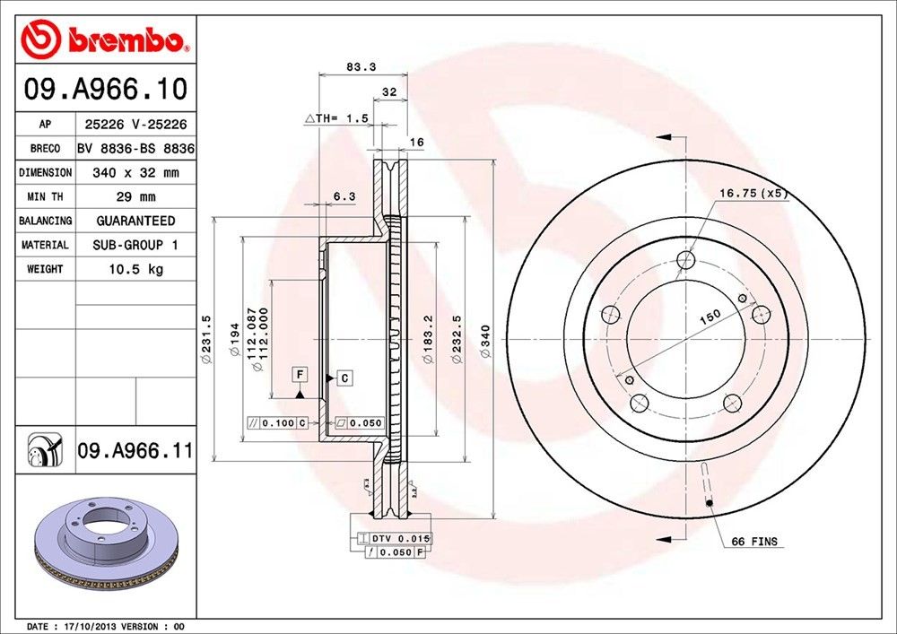 2015, 2014, 2013, 2012, 2011, 2010, 2009, 2008 Lexus LX570 Disc Brake Rotor