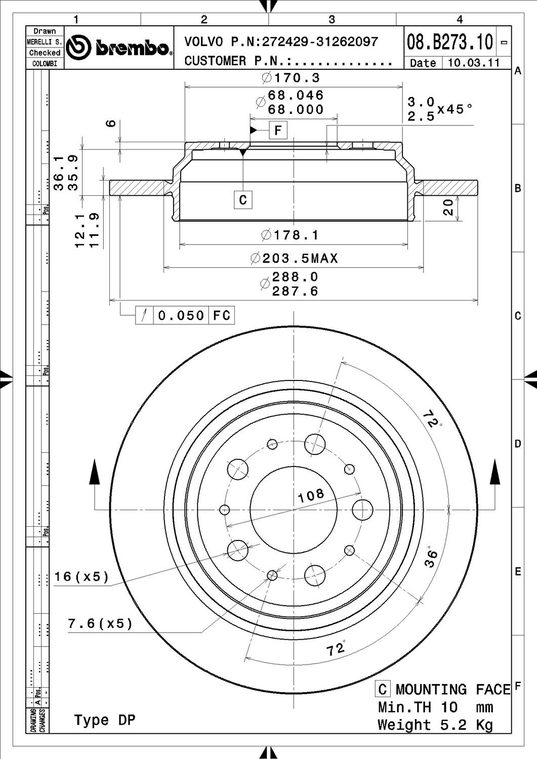 2000, 1999 Volvo S70 Disc Brake Rotor