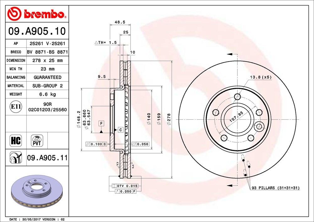 2018, 2017, 2016, 2015, 2014, 2013, 2012 Ford Focus Disc Brake Rotor