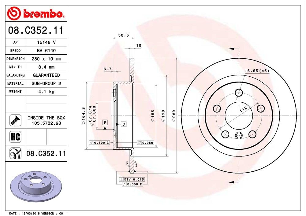 2024, 2023, 2022, 2021, 2020 Mini Cooper Disc Brake Rotor