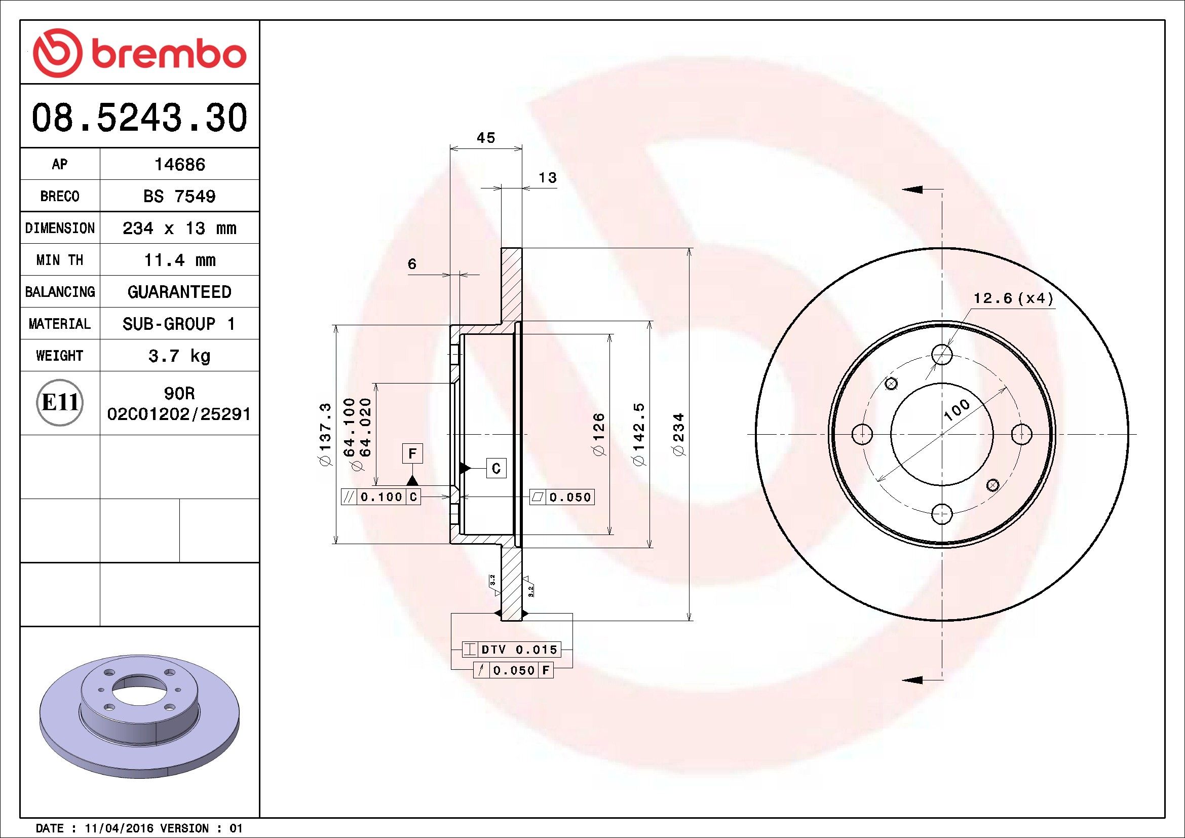 1996, 1995 Eagle Summit Disc Brake Rotor