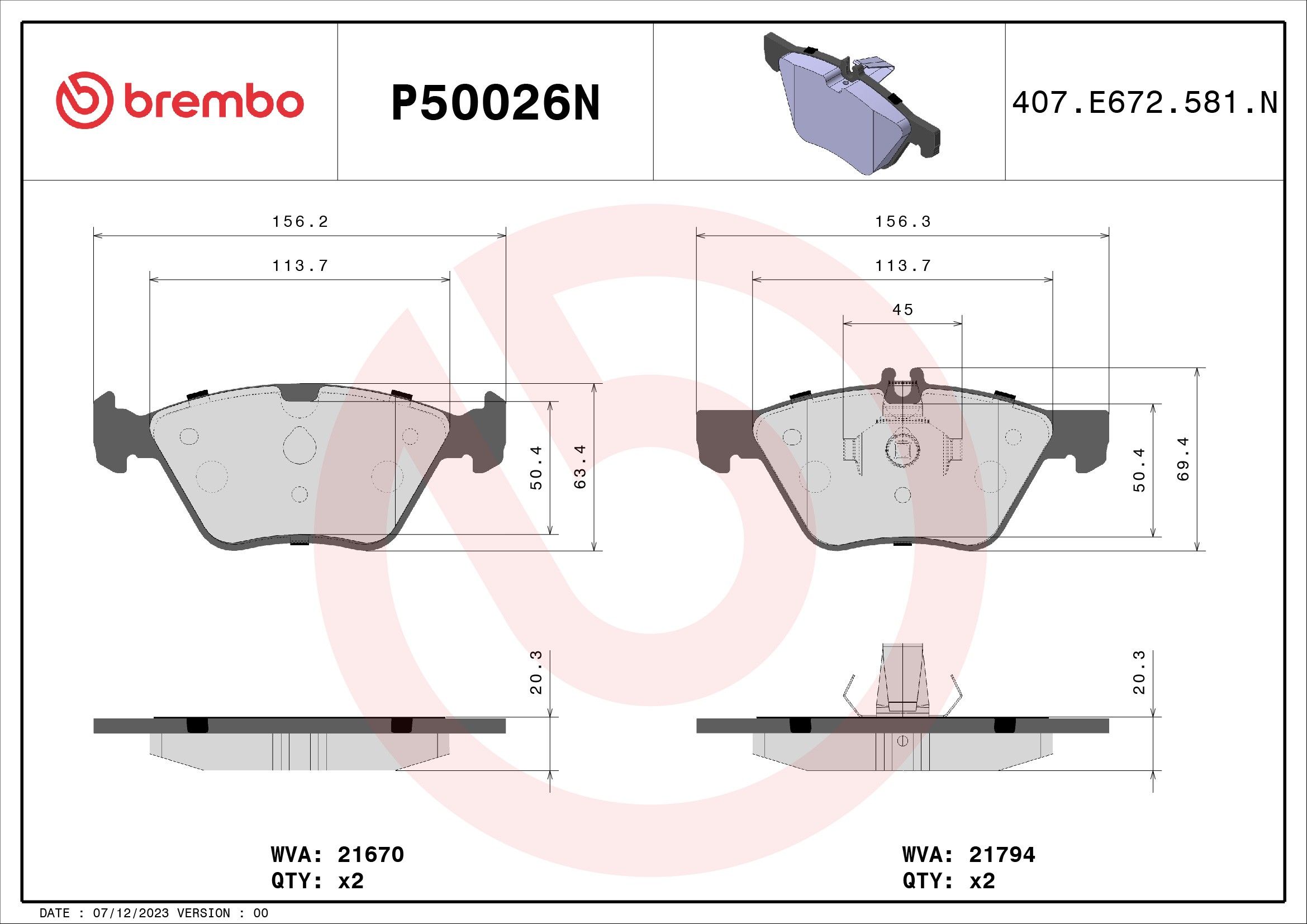 2008, 2007, 2006, 2005, 2004 Chrysler Crossfire Disc Brake Pad Set