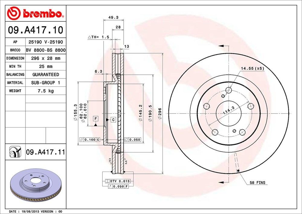 2018, 2017, 2016, 2015, 2014, 2013 Lexus ES300h Disc Brake Rotor