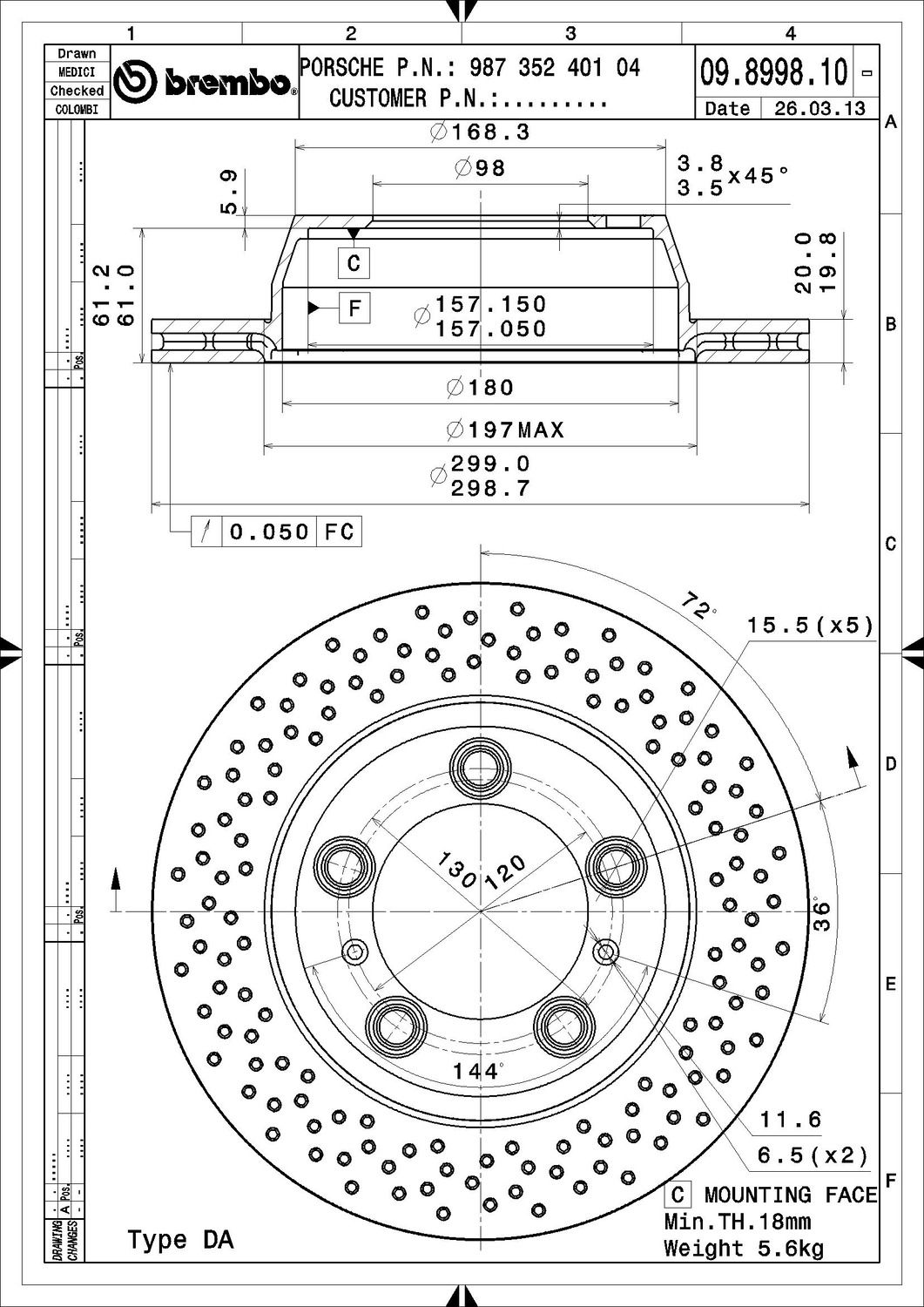 2016, 2015, 2014, 2013, 2012, 2011, 2010, 2009, 2008, 2007, 2006, 2005 Porsche Boxster Boxster Disc Brake Rotor