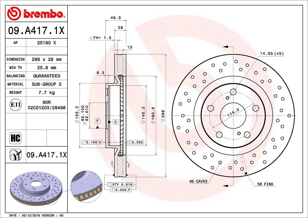 2018, 2017, 2016, 2015, 2014, 2013 Lexus ES300h Disc Brake Rotor
