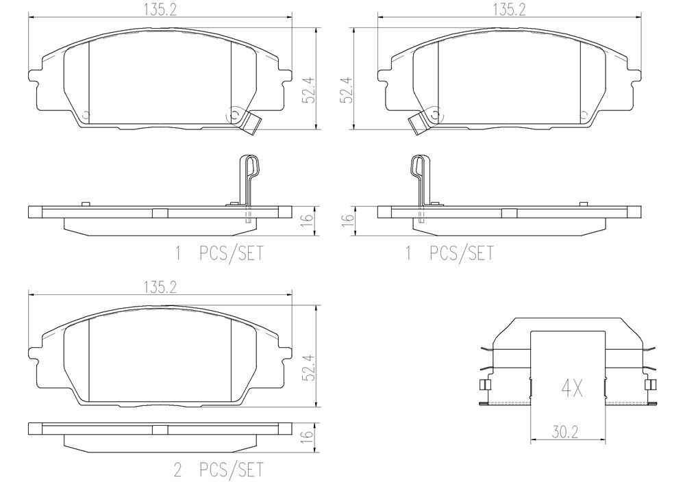2009, 2008, 2007, 2006, 2005, 2004, 2003, 2002, 2001, 2000 Honda S2000 Disc Brake Pad Set