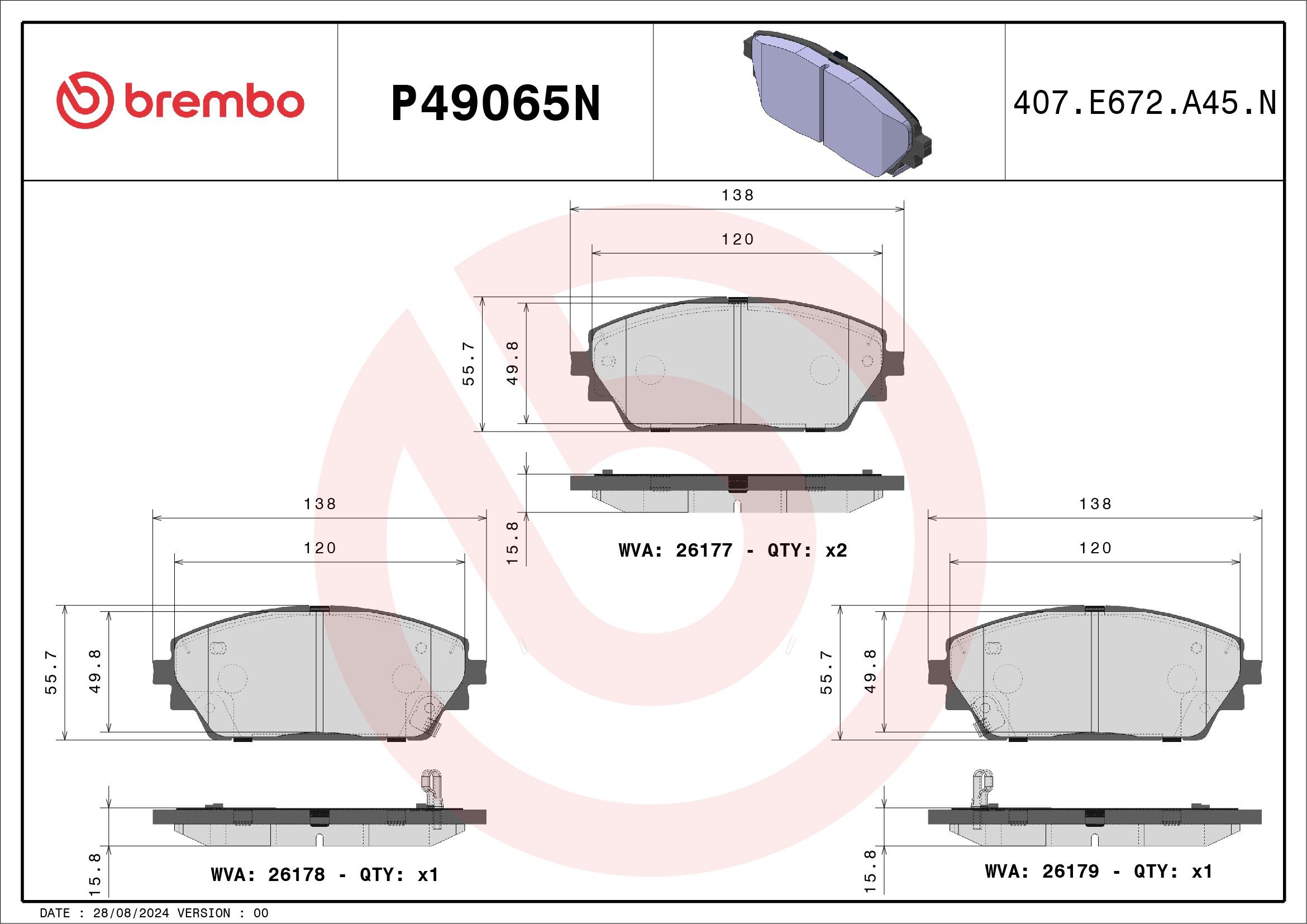 2023, 2022, 2021, 2020, 2019 Mazda 3 Disc Brake Pad Set