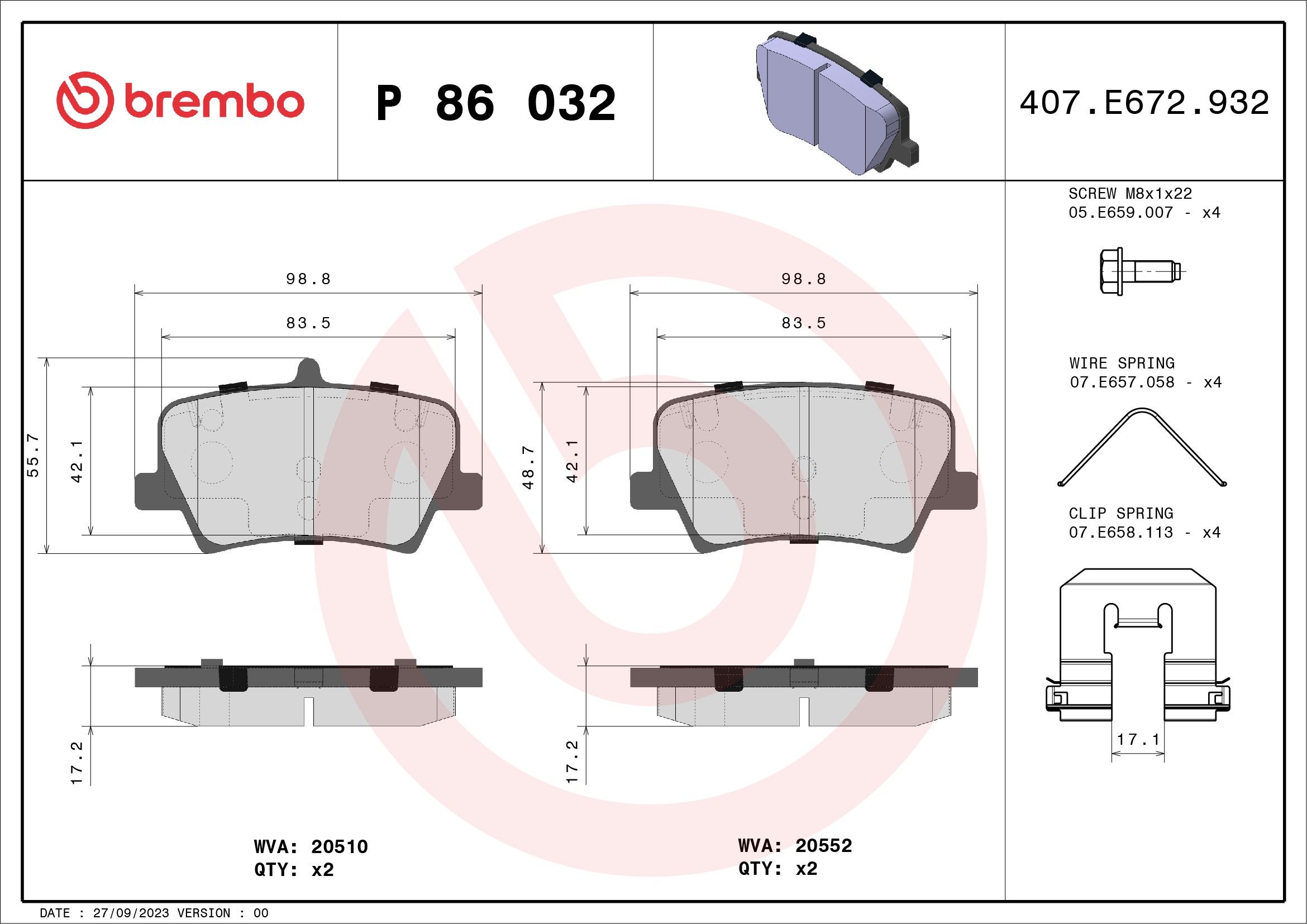 2024, 2023, 2022, 2021, 2020, 2019 Volvo XC40 Disc Brake Pad Set