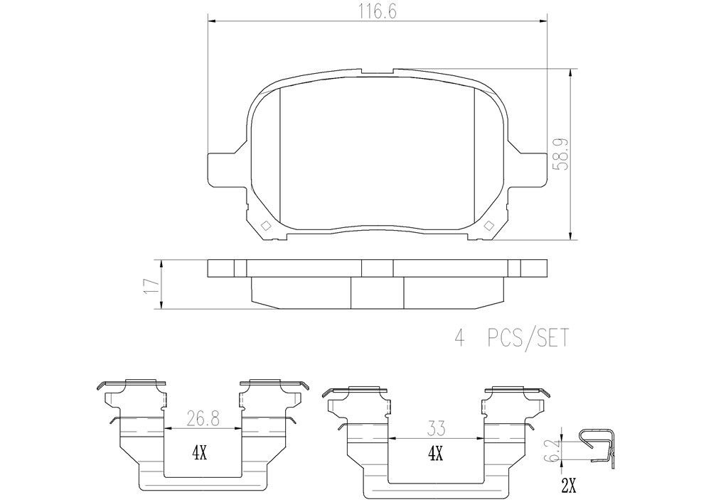 2001, 2000, 1999, 1998, 1997 Lexus ES300 Disc Brake Pad Set
